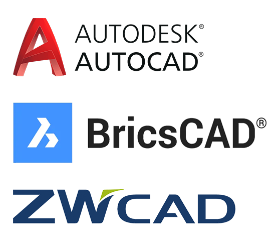 Logótipos do AutoCAD, do BricsCAD e do ZWCAD, programas compatíveis com o CSiXCAD v21
